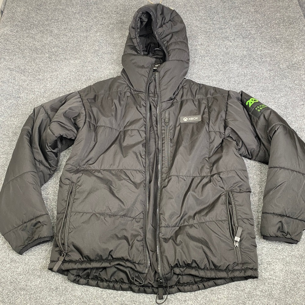 Xbox 20th Anniversary Team Xbox Puffer Jacket Black Ripstop Hooded Adult Medium